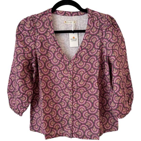 NWT Marine Layer Printed Colette Doublecloth Top Women’s Size XS - Picture 3 of 8